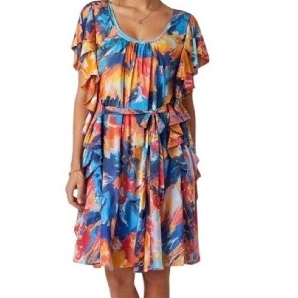 Signature by Robbie Bee‎ Size 14 Multicolor Ruffle Sleeve Dress